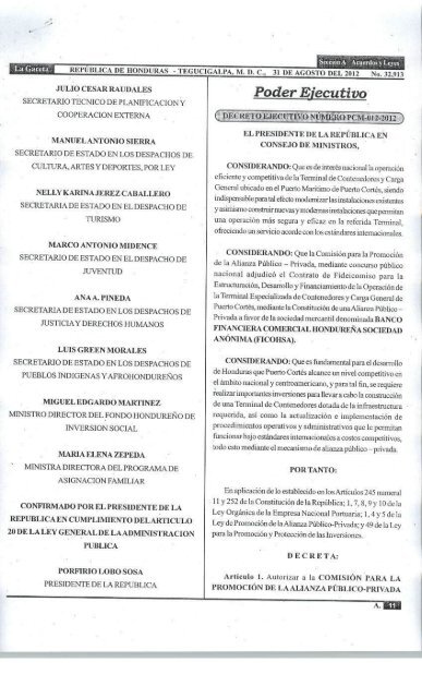 Decreto PCM-012-2012 - SecretarÃ­a de Estado del Despacho ...