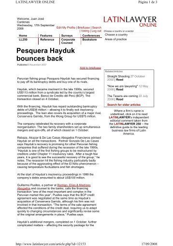 Pesquera Hayduk bounces back - Rebaza, AlcÃ¡zar & De las Casas