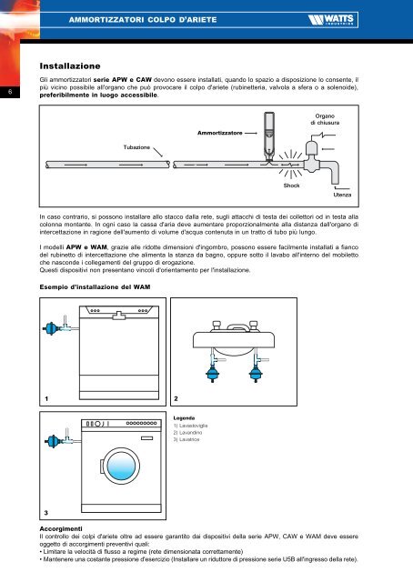 Ammortizzatori colpo d'ariete Serie APW, CAW ... - WATTS industries