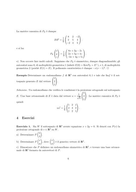 Complemento ortogonale e proiezioni - Sezione di Matematica