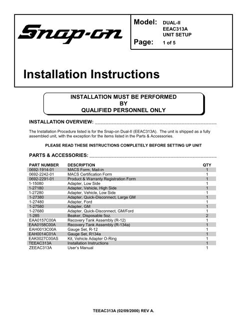 EEAC313A - Snap-on Equipment