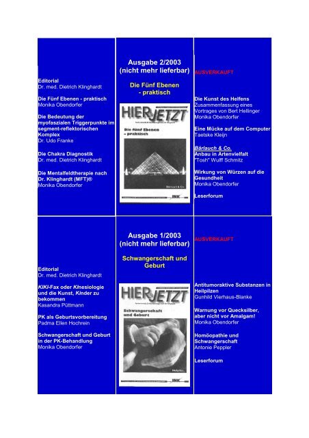 Fachzeitschrift für Neurobiologie Hier & Jetzt Inhaltsverzeichnis aller ...