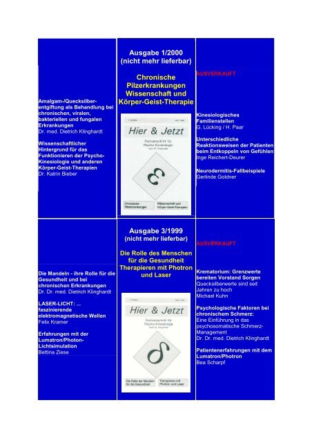 Fachzeitschrift für Neurobiologie Hier & Jetzt Inhaltsverzeichnis aller ...