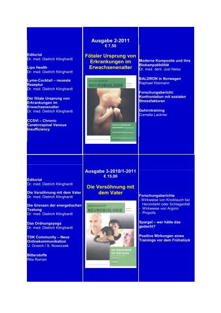 Fachzeitschrift für Neurobiologie Hier & Jetzt Inhaltsverzeichnis aller ...