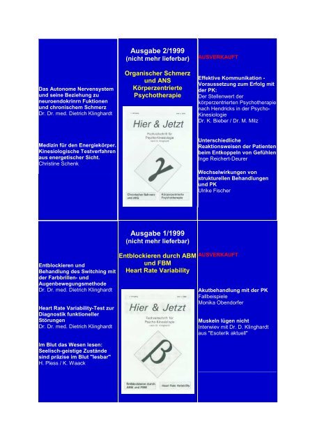 Fachzeitschrift für Neurobiologie Hier & Jetzt Inhaltsverzeichnis aller ...