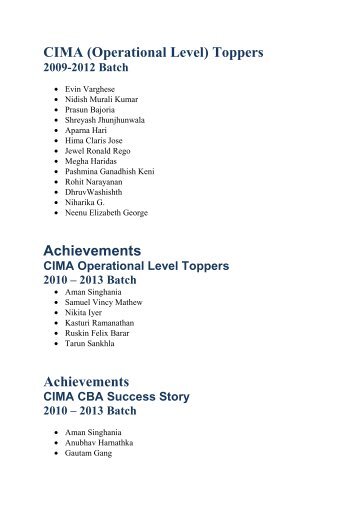 CIMA (Operational Level) Toppers Achievements ... - Christ University