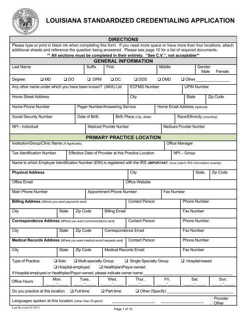 louisiana standardized credentialing application - MultiPlan