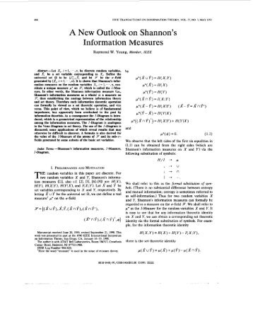 A new outlook of Shannon's information measures ... - IEEE Xplore