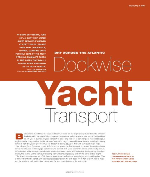 YACHTS INTERNATIONAL - Dockwise Yacht Transport