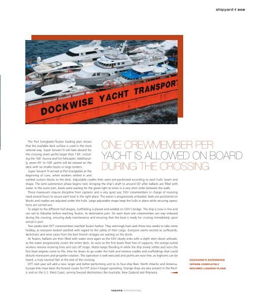 YACHTS INTERNATIONAL - Dockwise Yacht Transport