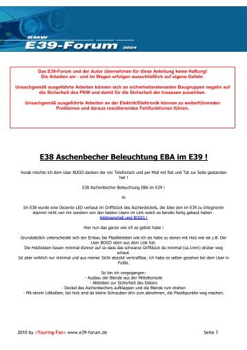 E38 Aschenbecher Beleuchtung EBA im E39 ! - BMW E39-Forum