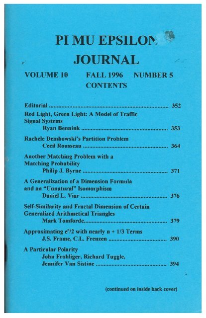 Vol. 10 No 5 - Pi Mu Epsilon