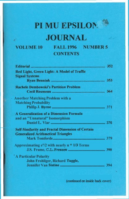 Vol. 10 No 5 - Pi Mu Epsilon