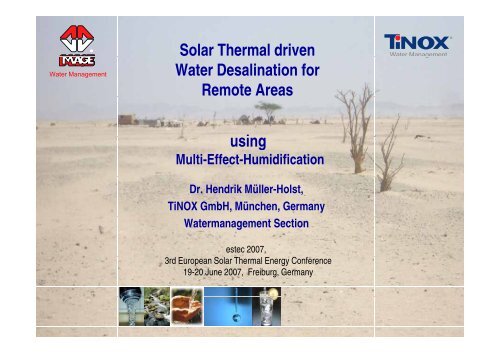 Solar Thermal driven Water Desalination for Remote Areas i using