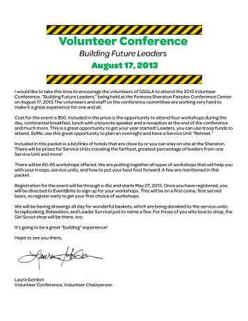 A letter from the 2013 Volunteer Conference Chair, Laura Gordon