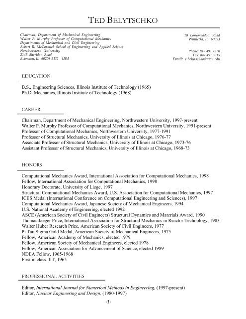 TED BELYTSCHKO TAM Northwestern University