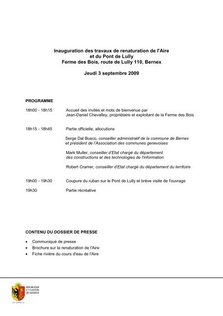Inauguration Des Travaux De Renaturation De L Aire Etat De Geneve