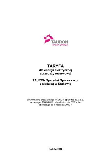 Taryfa dla energii elektrycznej sprzedaÅ¼y ... - TAURON Biznes