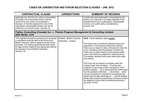 Cases on Jurisdiction and Forum Selection Clauses - Stewart McKelvey