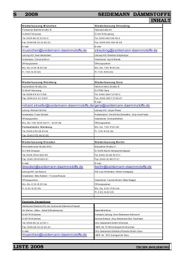 s 2008 seidemann dämmstoffe inhalt liste 2008 - bei Seidemann ...