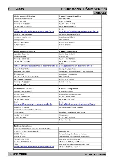 s 2008 seidemann dämmstoffe inhalt liste 2008 - bei Seidemann ...