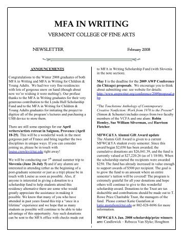 MFA IN WRITING - Vermont College of Fine Arts