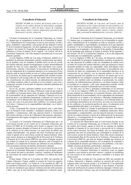 Decret 39/2008 - Diari Oficial de la Comunitat Valenciana