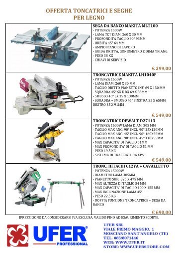 OFFERTA TONCATRICI E SEGHE PER LEGNO