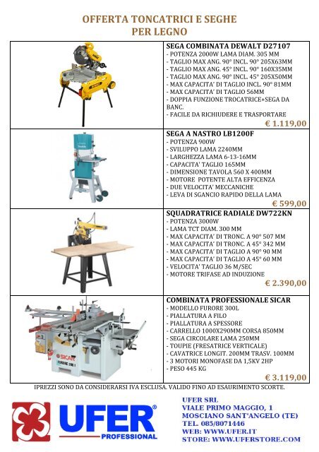 OFFERTA TONCATRICI E SEGHE PER LEGNO