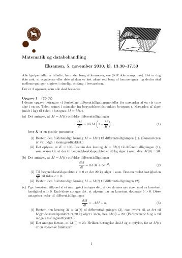 Matematik og databehandling Eksamen, 5. november 2010, kl ...