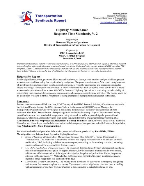 Highway Maintenance Response Time Standards