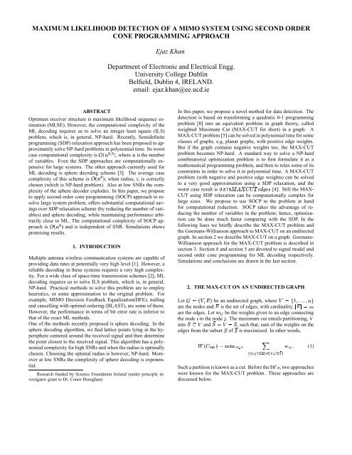 Maximum likelihood detection of MIMO system using second order ...