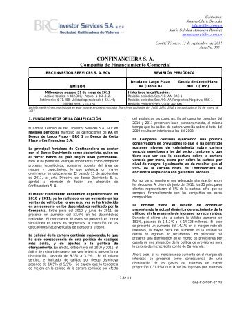 CONFINANCIERA S. A. CompaÃ±Ã­a de Financiamiento Comercial