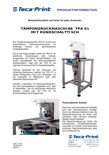 tampondruckmaschine tpa 61 mit rundschalttisch - Teca-Print AG