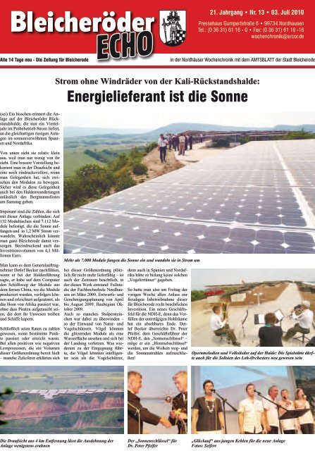 Energielieferant ist die Sonne