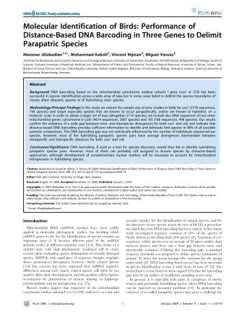 Molecular Identification of Birds: Performance of ... - Vincent Nijman