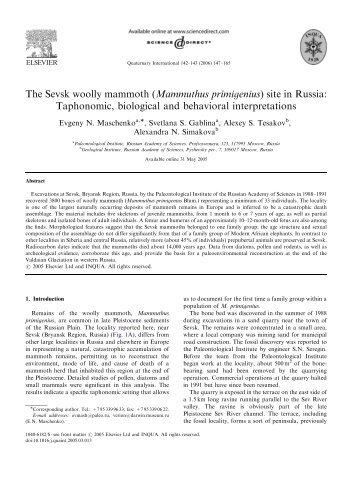 The Sevsk woolly mammoth (Mammuthus primigenius) site in ...