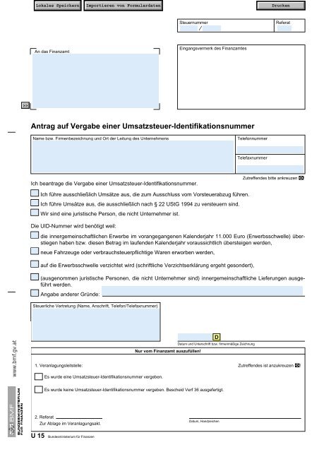 U15 Antrag auf Vergabe einer Umsatzsteuer ... - OZS