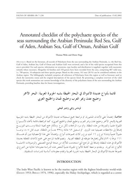 Annotated checklist of the polychaete species of the ... - Senckenberg