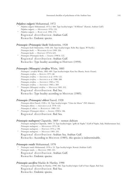 Annotated checklist of the polychaete species of the ... - Senckenberg