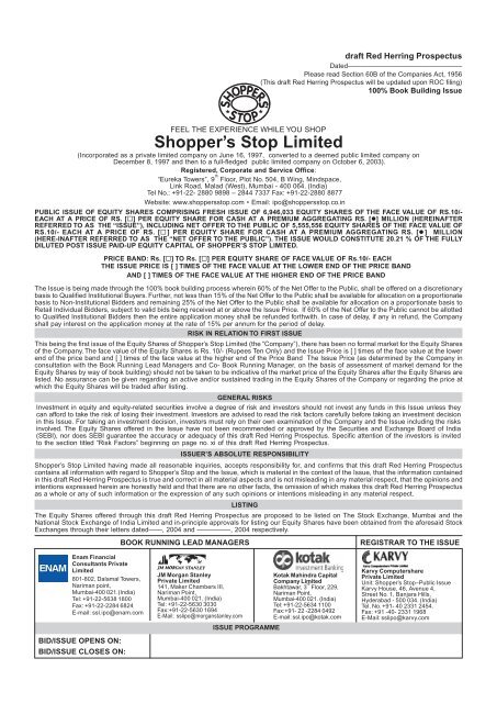 Shopper's Stop Limited - Securities and Exchange Board of India