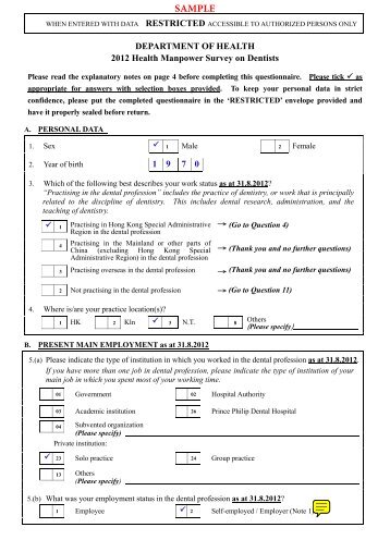 Sample of questionnaire completed by Dentists - Department of Health