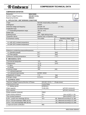 NEK2150GK 959AA51 EN12900 CSIR - Embraco