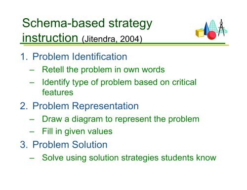 Schema-based Strategies for Solving Math Word Problems