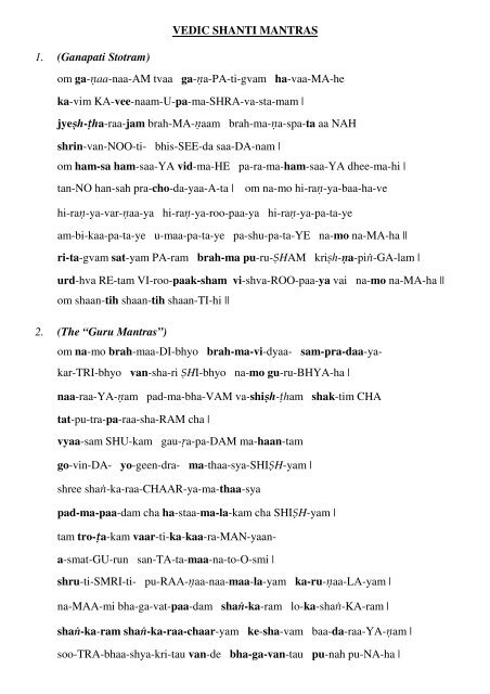 VEDIC SHANTI MANTRAS 1. (Ganapati Stotram) om ga-Ã«aa-naa ...