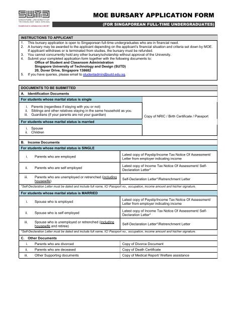 moe bursary application form - Singapore University of Technology ...