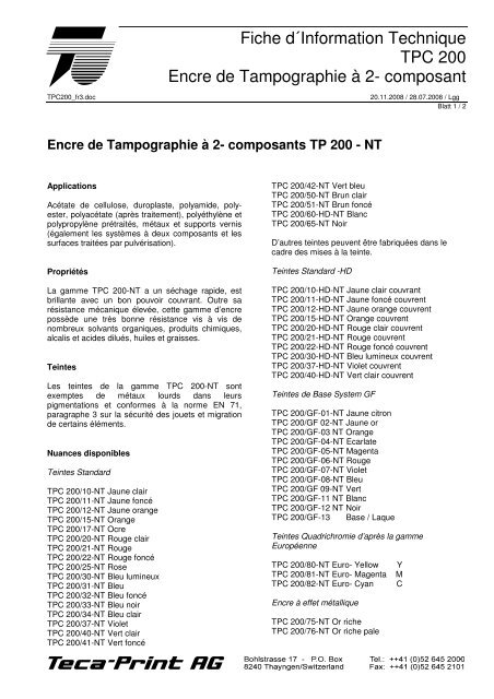 composants TP 200 - Teca-Print AG