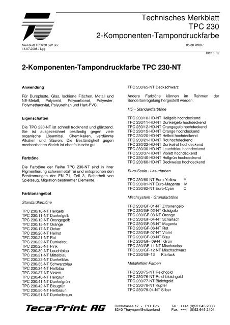 Merkblatt TPC 230 - Teca-Print AG