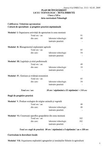 Anexa 4 la OMECI nr. 3313 / 02.03. 2009 PLAN DE ÃNVÄÅ¢ÄMÃNT ...