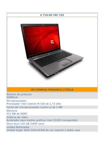 $ 710.00 INC IGV HP COMPAQ PRESARIO C705LA ... - Ticom